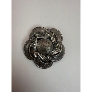 Vintage Tortolani Pewter Floral Brooch – Sculptural Swirl Flower Statement Pin